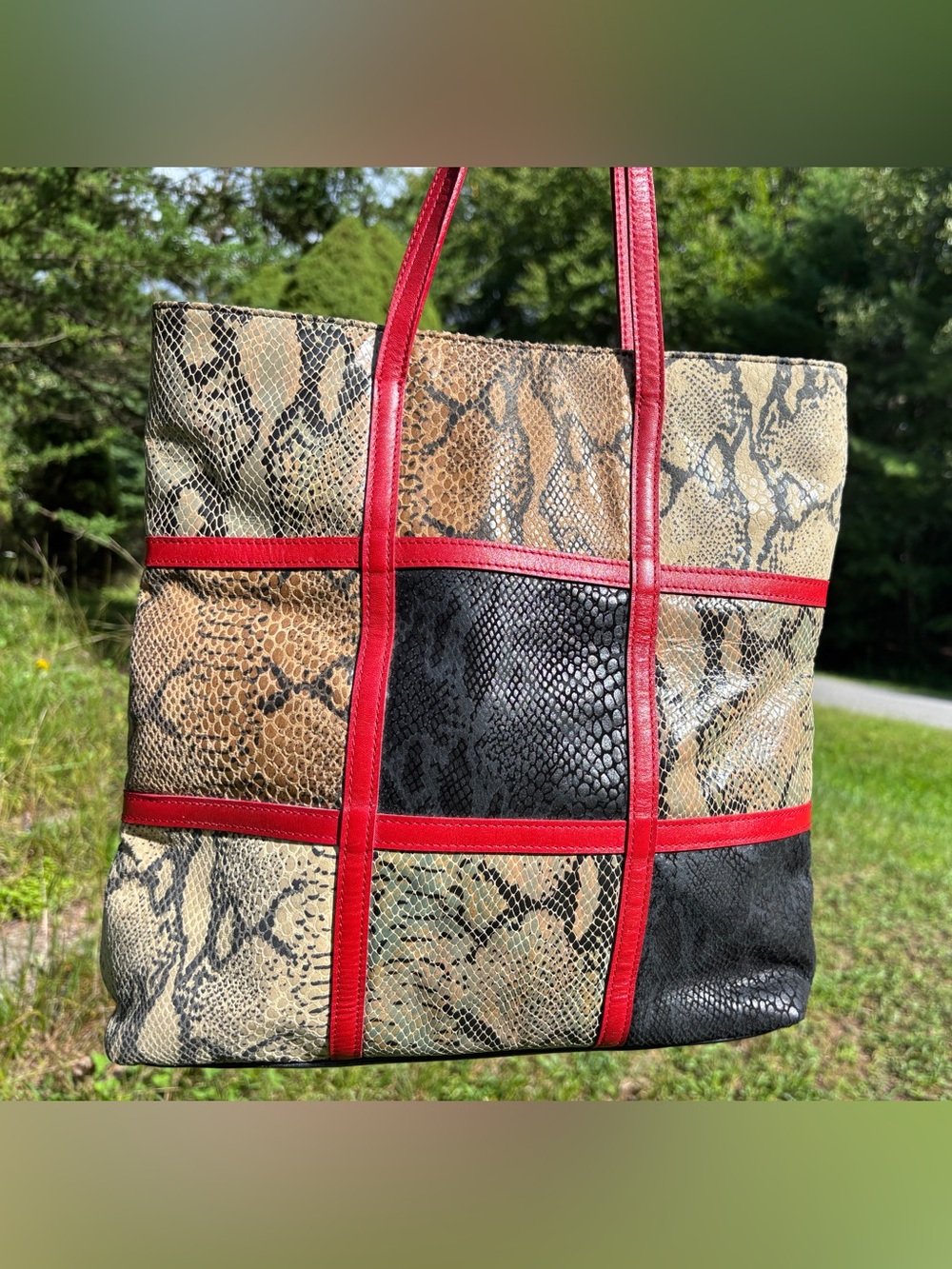Sharif Accents Patchwork Snakeskin Tote Bag Vintage